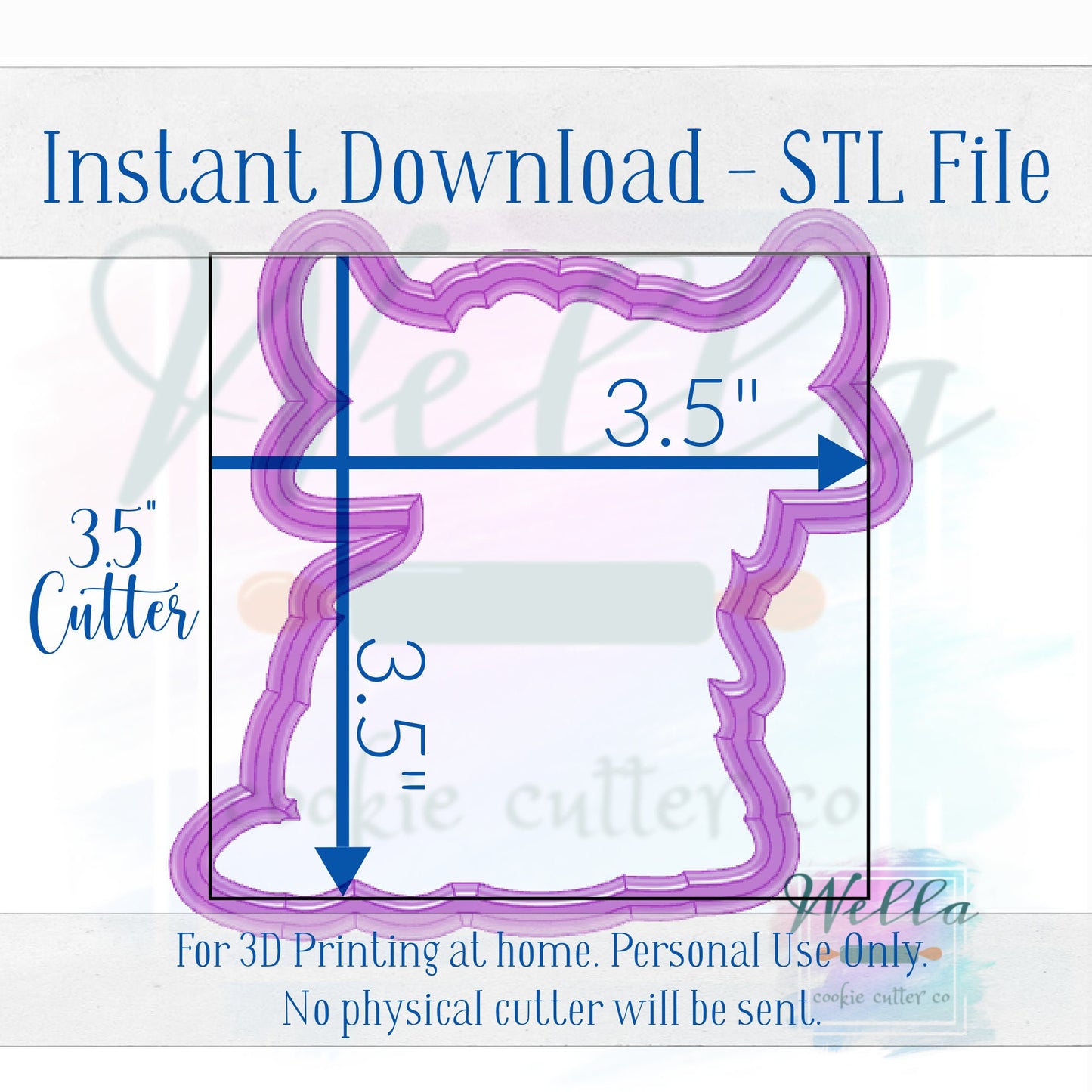 Digital STL File - Highland Cow Sitting Cookie Cutter - 2 Sizes Included 3.5" & 4"