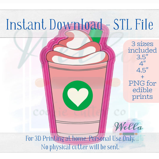 Digital STL File - Iced Drink with Whipped Cream Cookie Cutter - 3 Sizes Included 3.5" 4" and 4.5"-High Resolution File for Edible Printing