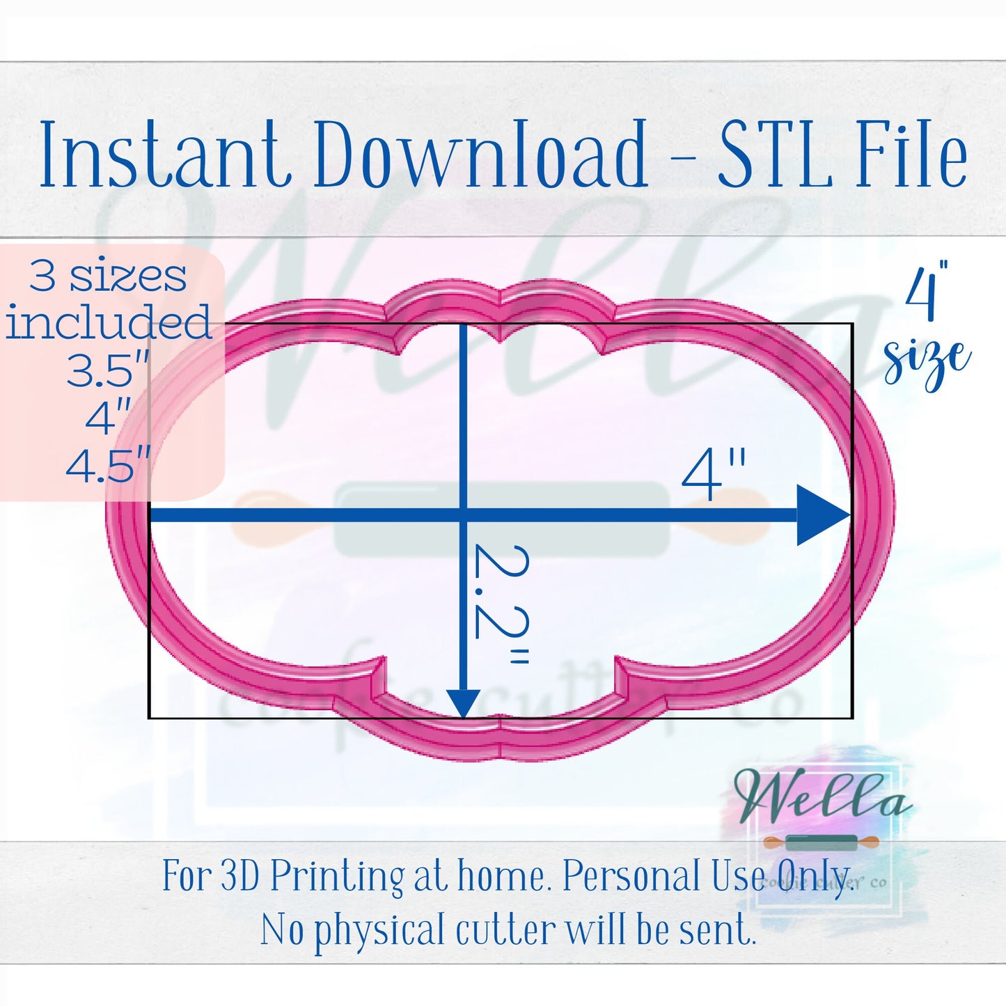 Digital STL File - Bunny Heart Nose and Teeth Cookie Cutter - 3 Sizes: 3.5", 4" & 4.5" plus PNG