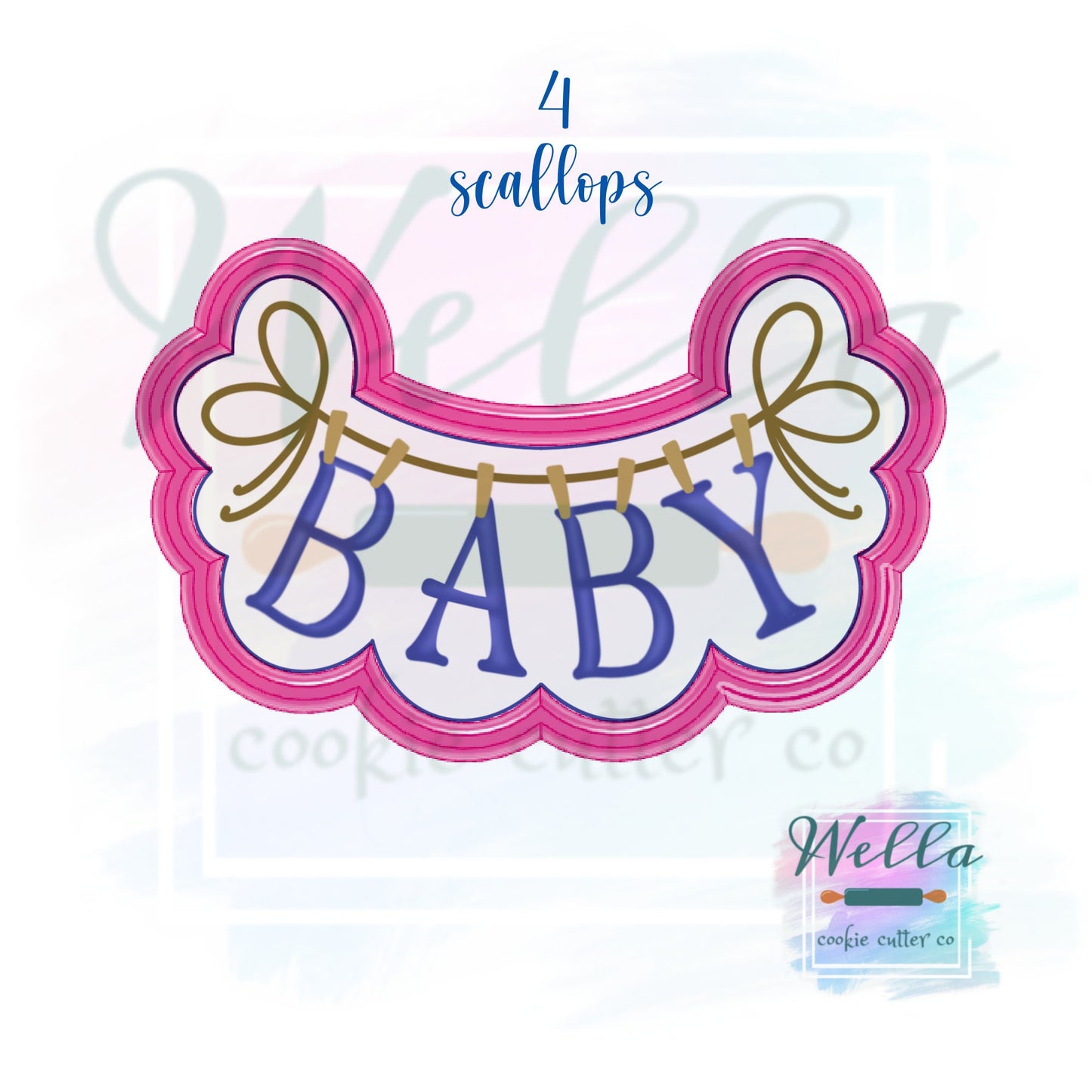 Baby Clothesline Cookie Cutter, 3 or 4 Scalloped Option