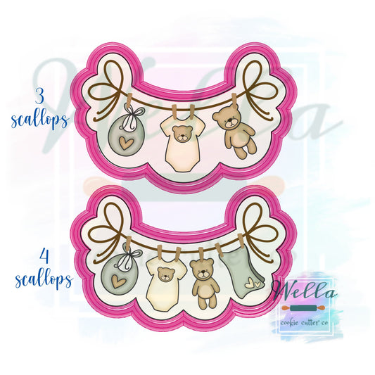 Baby Clothesline Cookie Cutter, 3 or 4 Scalloped Option
