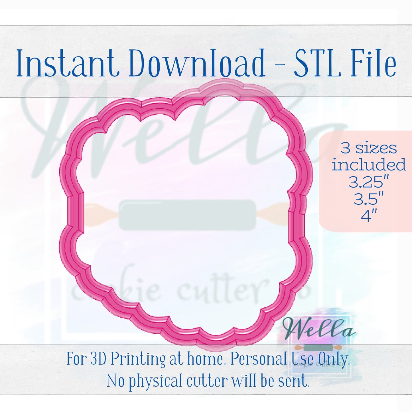 Digital STL File - Vintage Heart Buttercream Cake Cookie Cutter - 3 Sizes Included 3.25", 3.5", and 4"