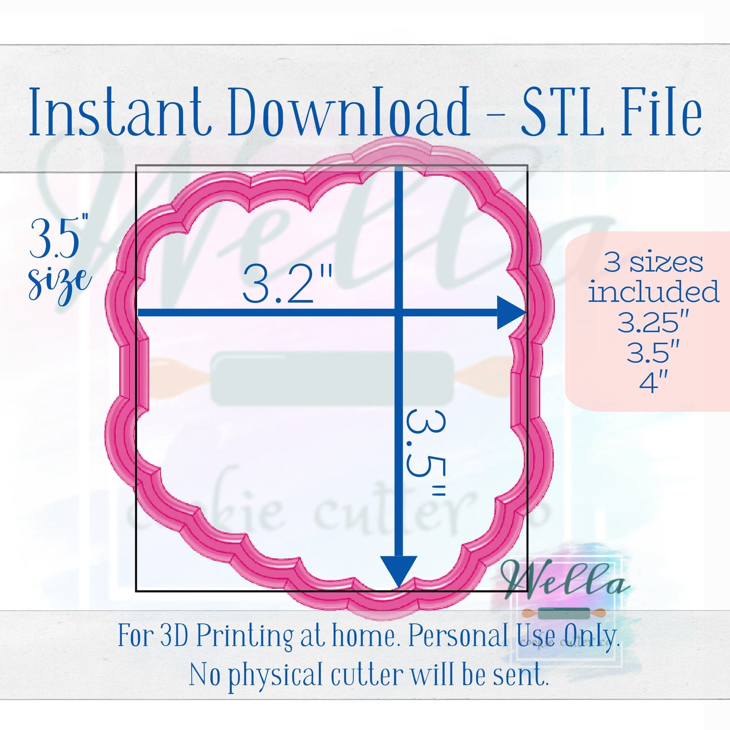 Digital STL File - Vintage Heart Buttercream Cake Cookie Cutter - 3 Sizes Included 3.25", 3.5", and 4"