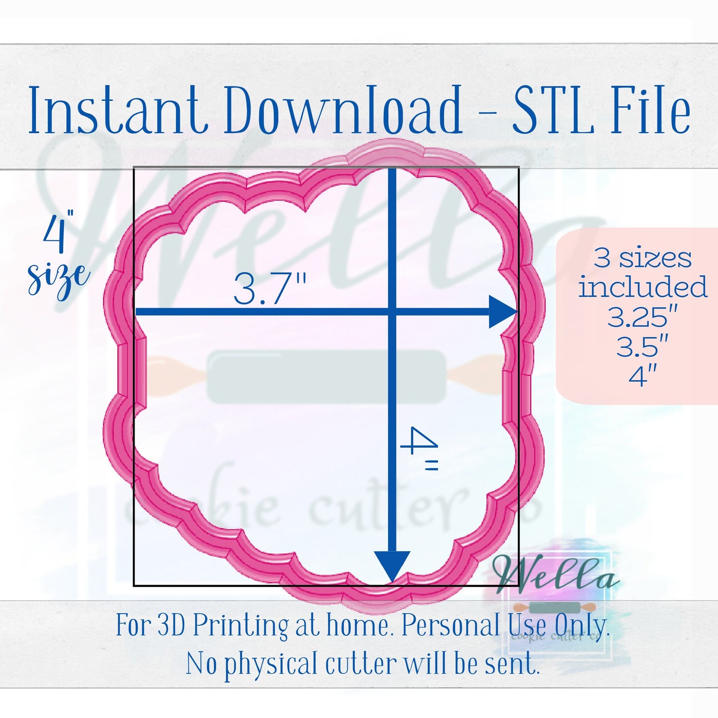 Digital STL File - Vintage Heart Buttercream Cake Cookie Cutter - 3 Sizes Included 3.25", 3.5", and 4"