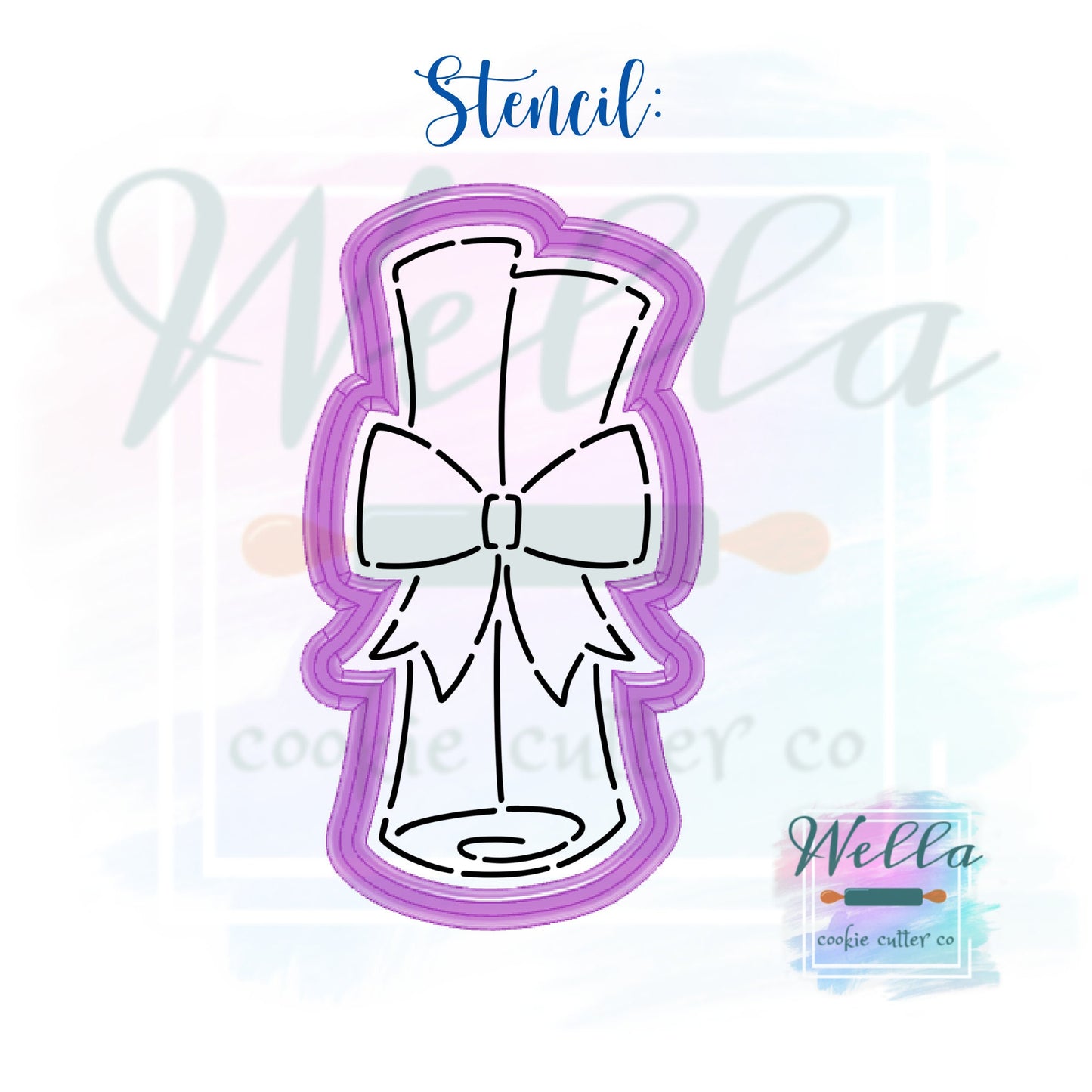 Diploma with Bow Cookie Cutter with Optional Stencil, Graduation Scroll Cookie Cutter