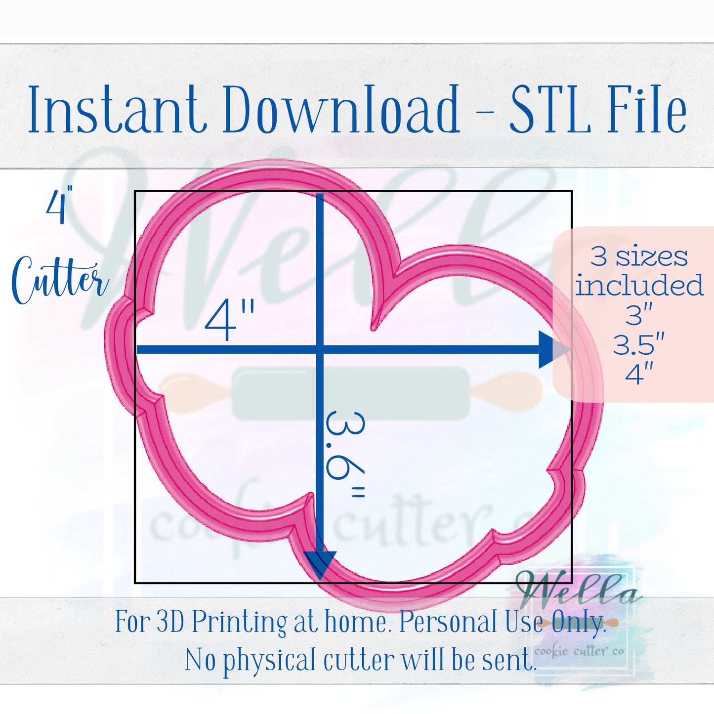 Digital STL File - Daisy Baby Shoes Cookie Cutter - 3 Sizes: 3", 3.5" and 4"