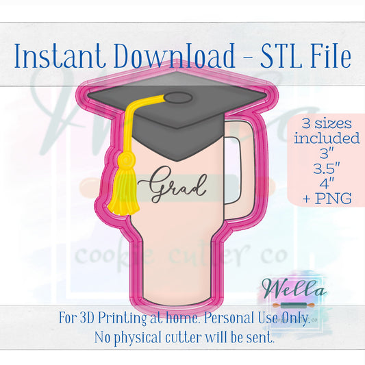Digital STL File - Graduation Tumbler Cookie Cutter -3 Sizes Included 4", 4.5", 5" and 5.5" - High Resolution PNG