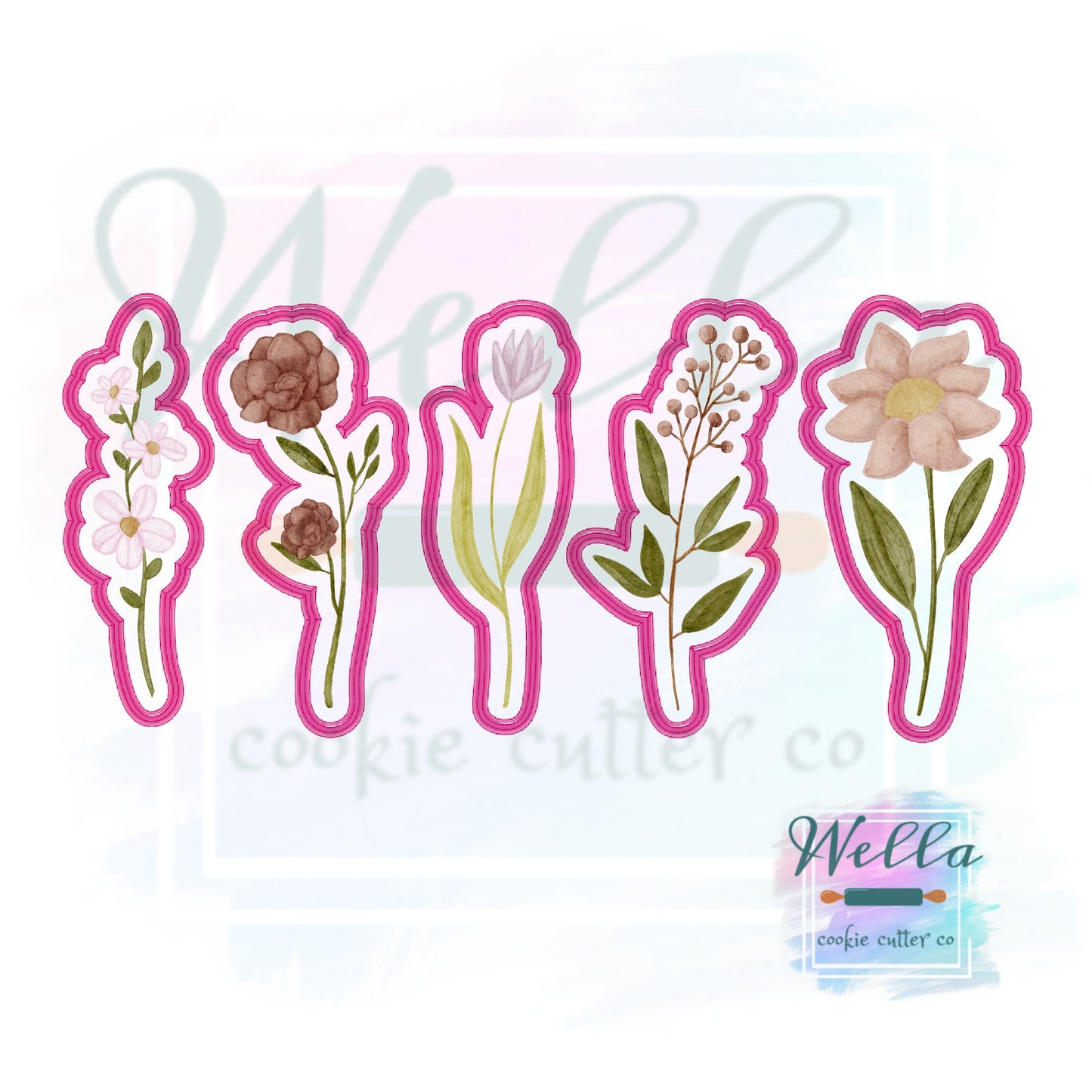 Long Stem 6.5" Floral Set Cookie Cutters