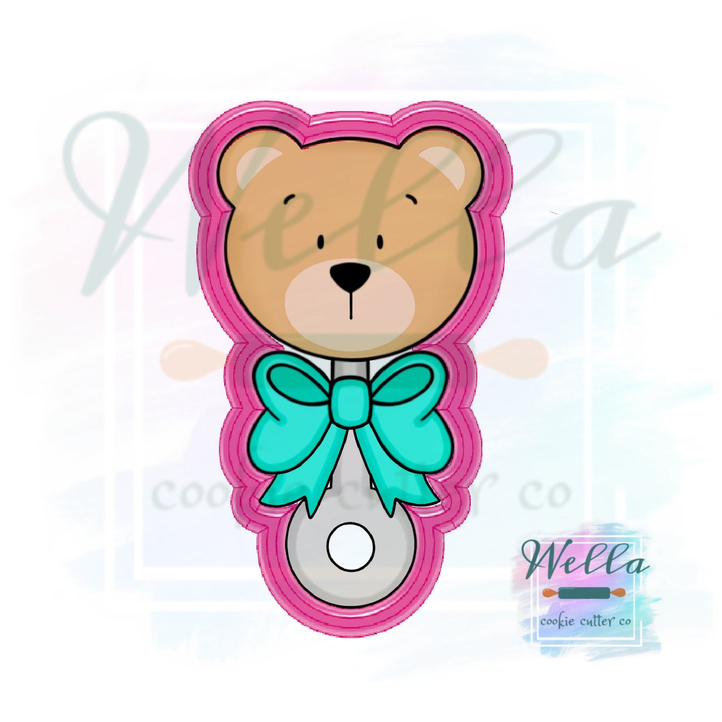 Baby Bear Rattle Cookie Cutter with Optional Stencil