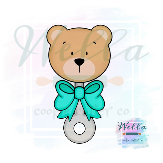 Baby Bear Rattle Cookie Cutter with Optional Stencil