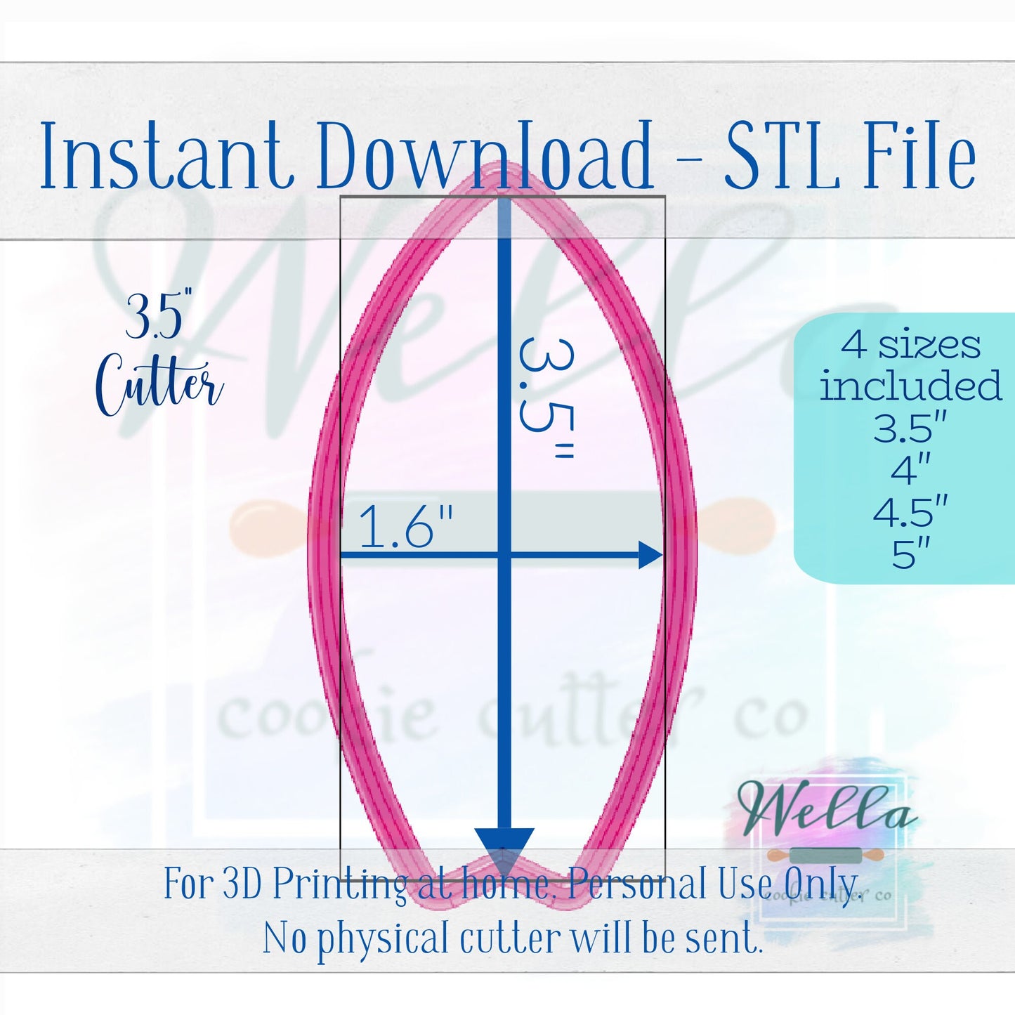 Digital STL File - Surfboard Cookie Cutter - 4 Sizes Included 3.5", 4", 4.5" & 5"
