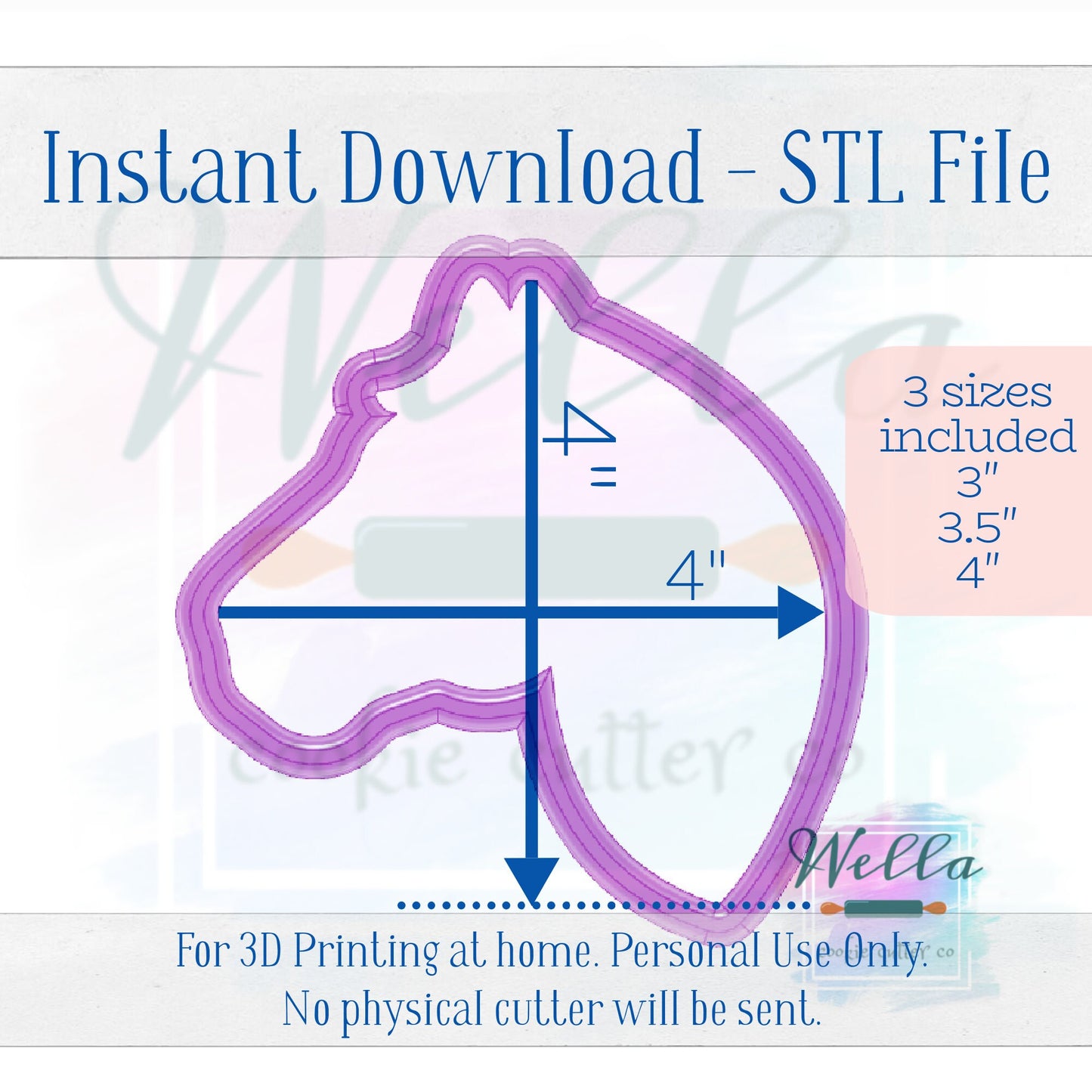 Digital STL File - Horse Head Cookie Cutter - 3 Sizes Included 3", 3.5", and 4"