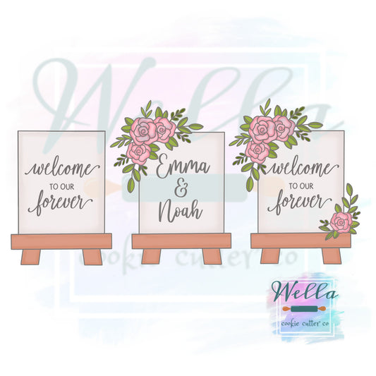 Wedding Sign #1 Cookie Cutter with or without florals, Wedding Easel Cookie Cutter