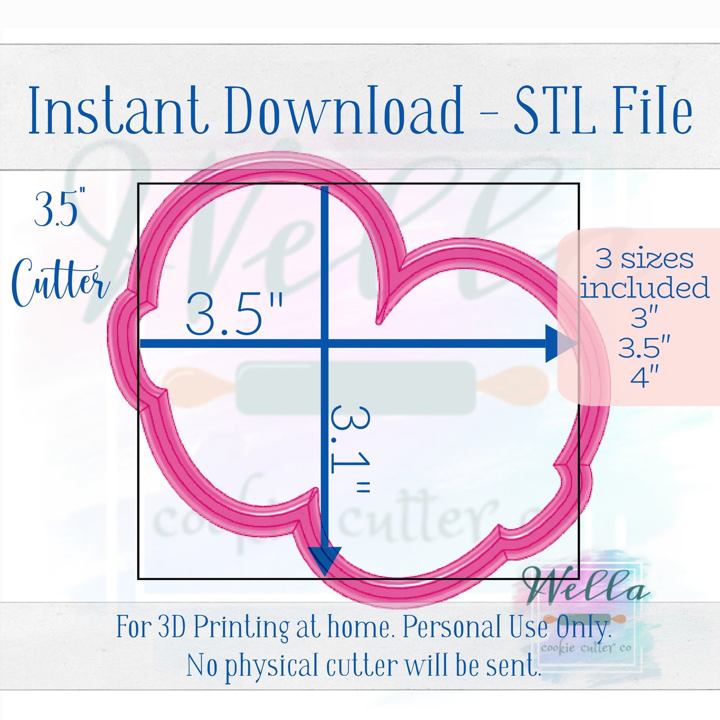 Digital STL File - Daisy Baby Shoes Cookie Cutter - 3 Sizes: 3", 3.5" and 4"