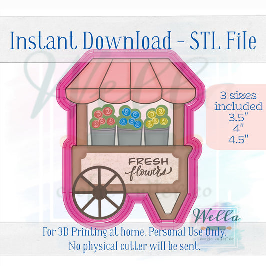 Digital STL File - Market Cart #1 Cookie Cutter- 3 Sizes: 3.5", 4" and 4.5"