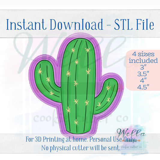 Digital STL File - Cactus #1 Cookie Cutter - 4 Sizes Included 3", 3.5", 4" and 4.5"