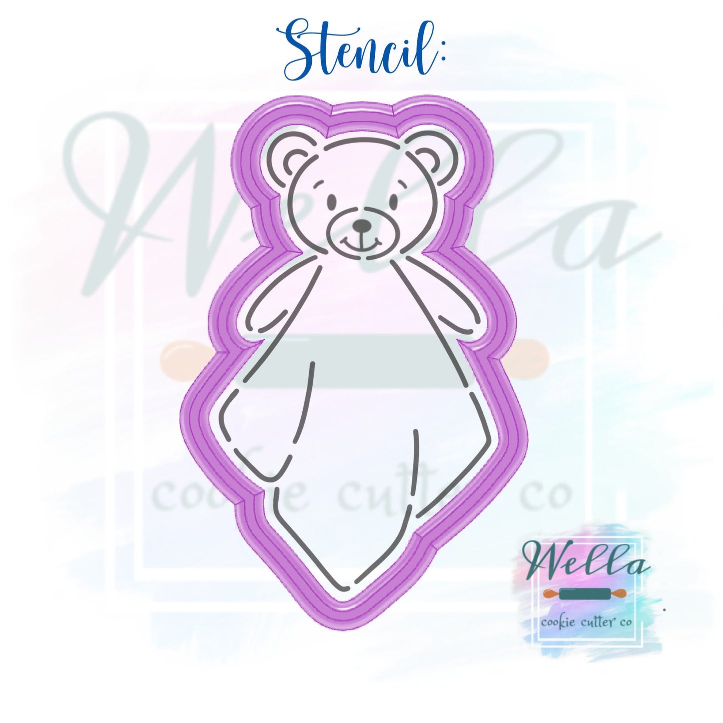 Baby Bear Blanket Cookie Cutter with Optional Stencil, Bear Cookie Cutter
