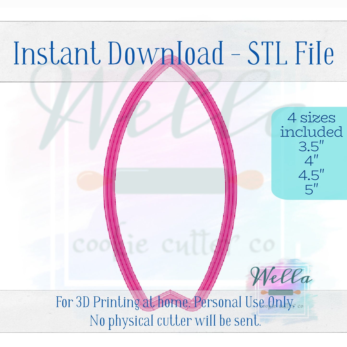 Digital STL File - Surfboard Cookie Cutter - 4 Sizes Included 3.5", 4", 4.5" & 5"