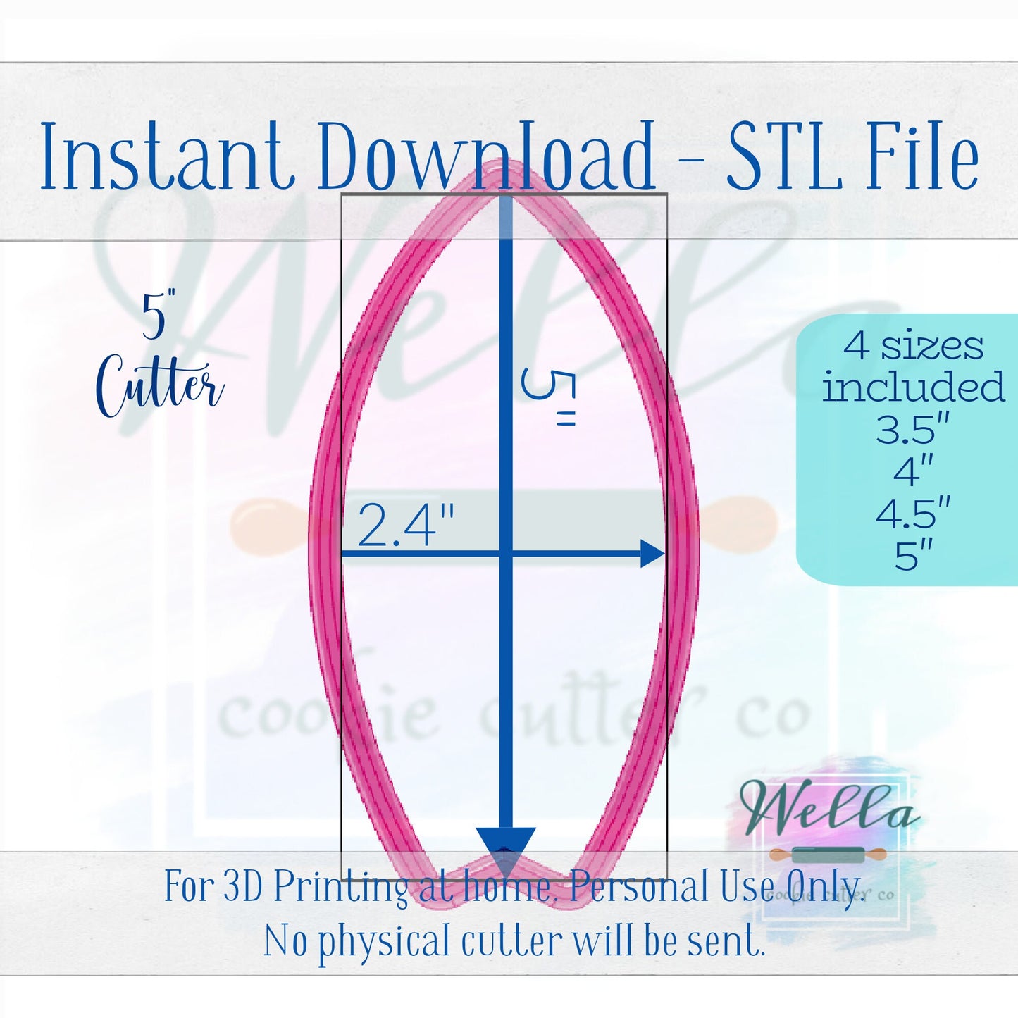 Digital STL File - Surfboard Cookie Cutter - 4 Sizes Included 3.5", 4", 4.5" & 5"