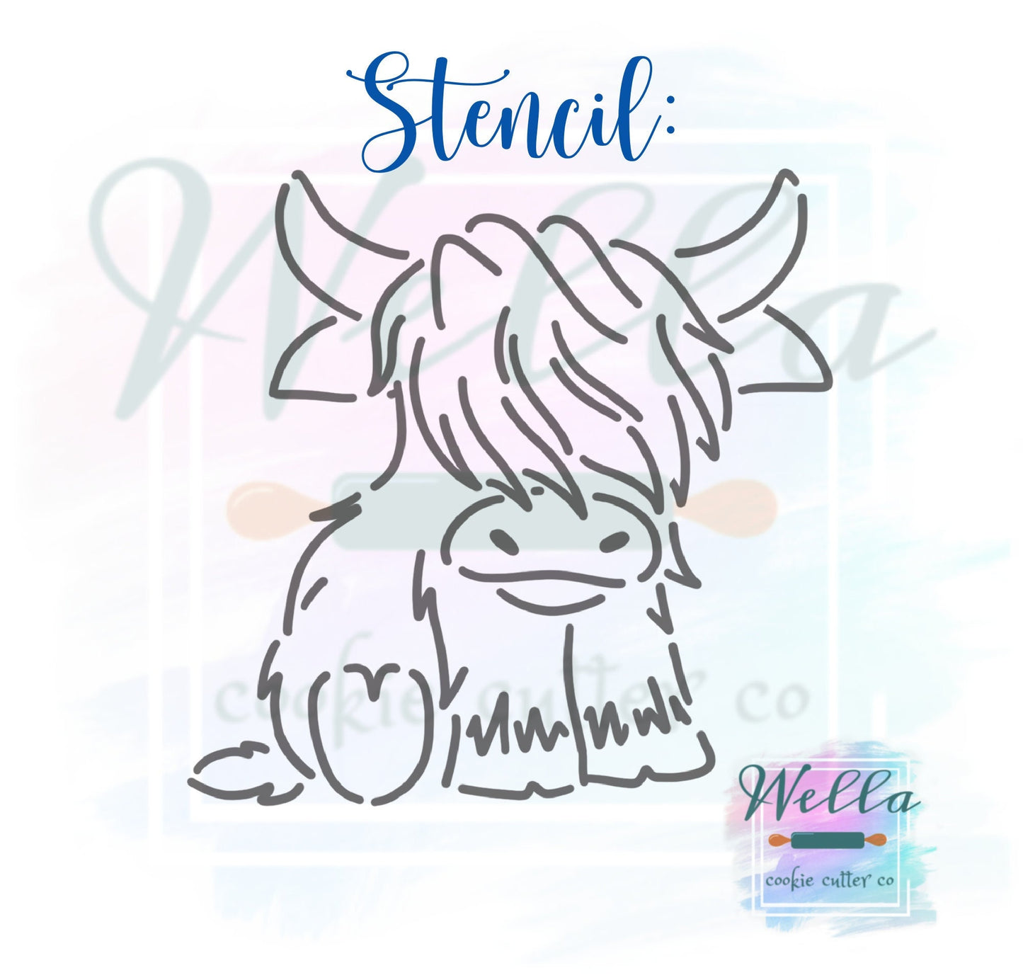 Highland Cow Sitting Cookie Cutter with Optional Stencil Guide, Cow Cookie Cutter
