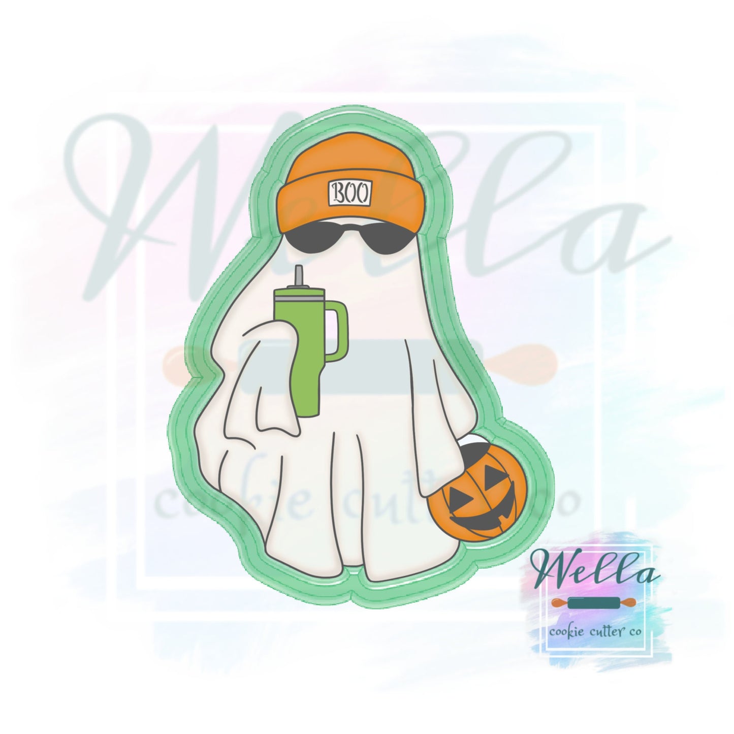 Trendy Ghost Cookie Cutter with Optional Stencil, Ghost with Tumbler and Pumpkin Basket Cookie Cutter