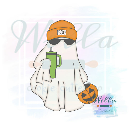 Trendy Ghost Cookie Cutter with Optional Stencil, Ghost with Tumbler and Pumpkin Basket Cookie Cutter