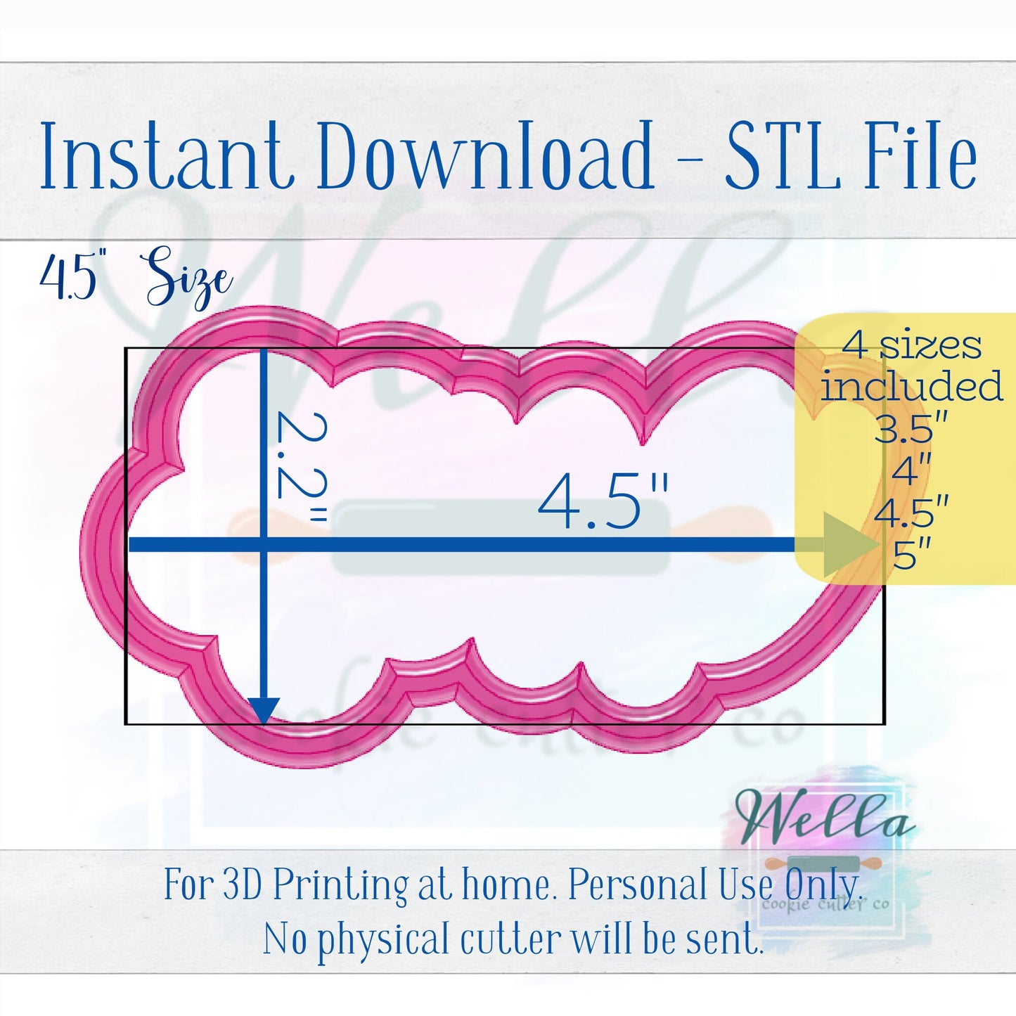 Digital STL File - Daisy One Cursive Cookie Cutter - 4 Sizes Included 3.5", 4", 4.5" & 5"