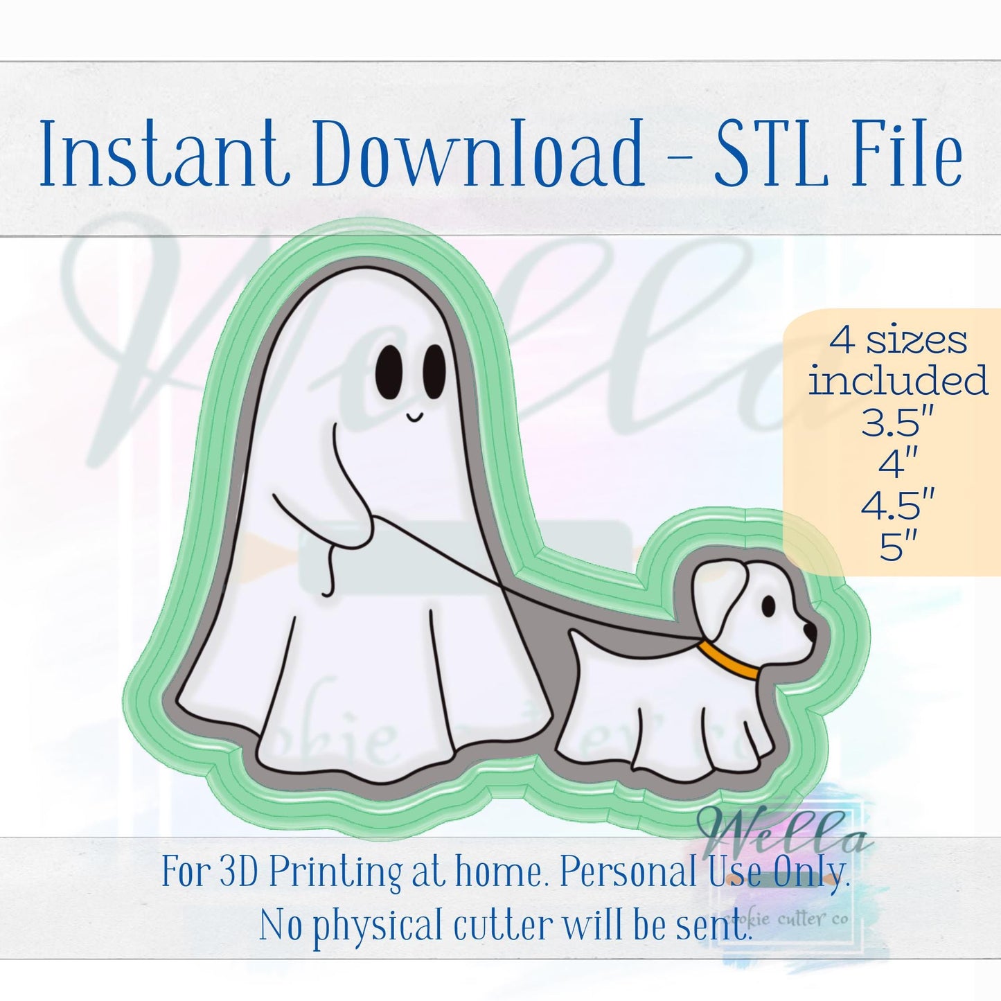 Digital STL File - Ghost Walking Ghost Dog Cookie Cutter - 4 Sizes Included - High Resolution PNG