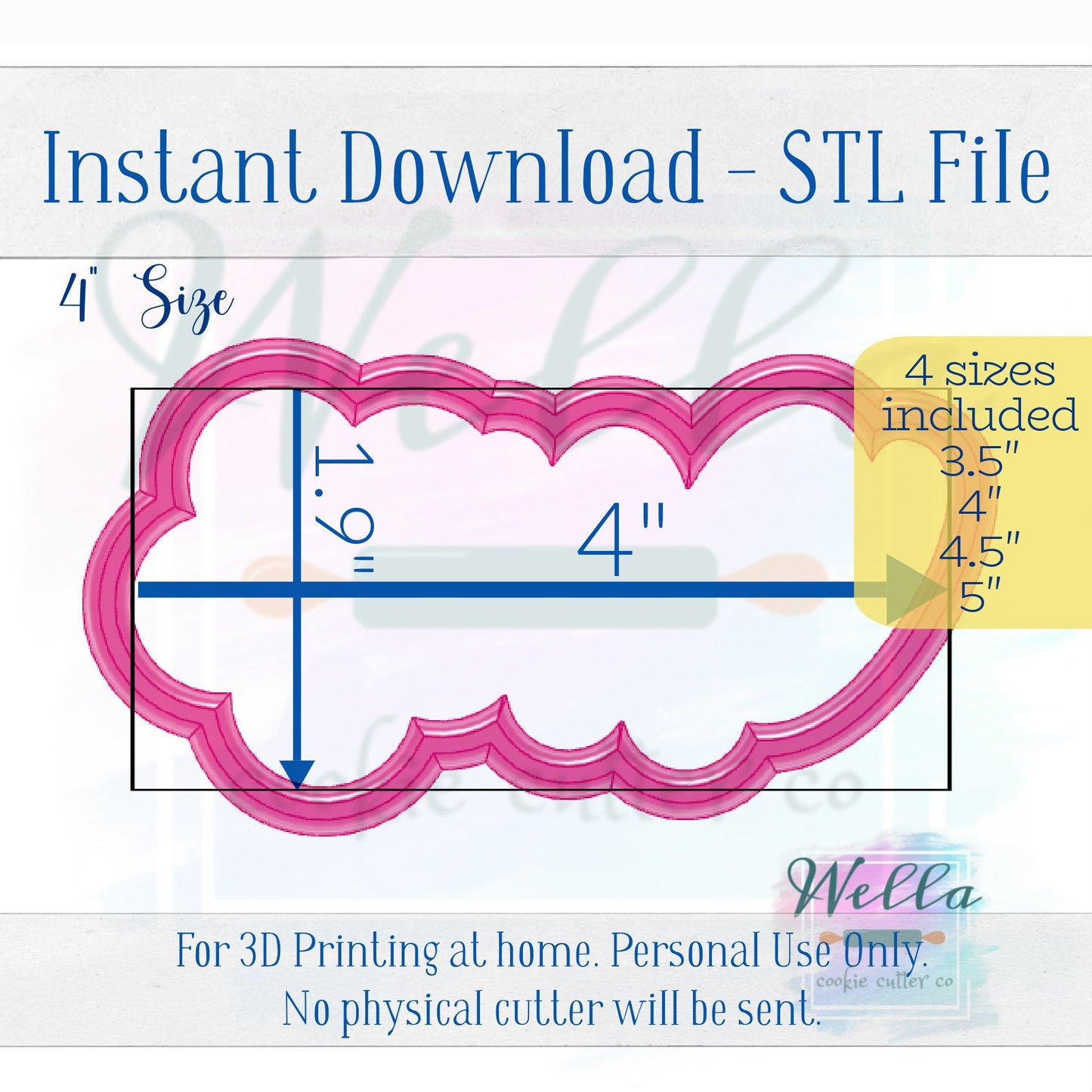 Digital STL File - Daisy One Cursive Cookie Cutter - 4 Sizes Included 3.5", 4", 4.5" & 5"
