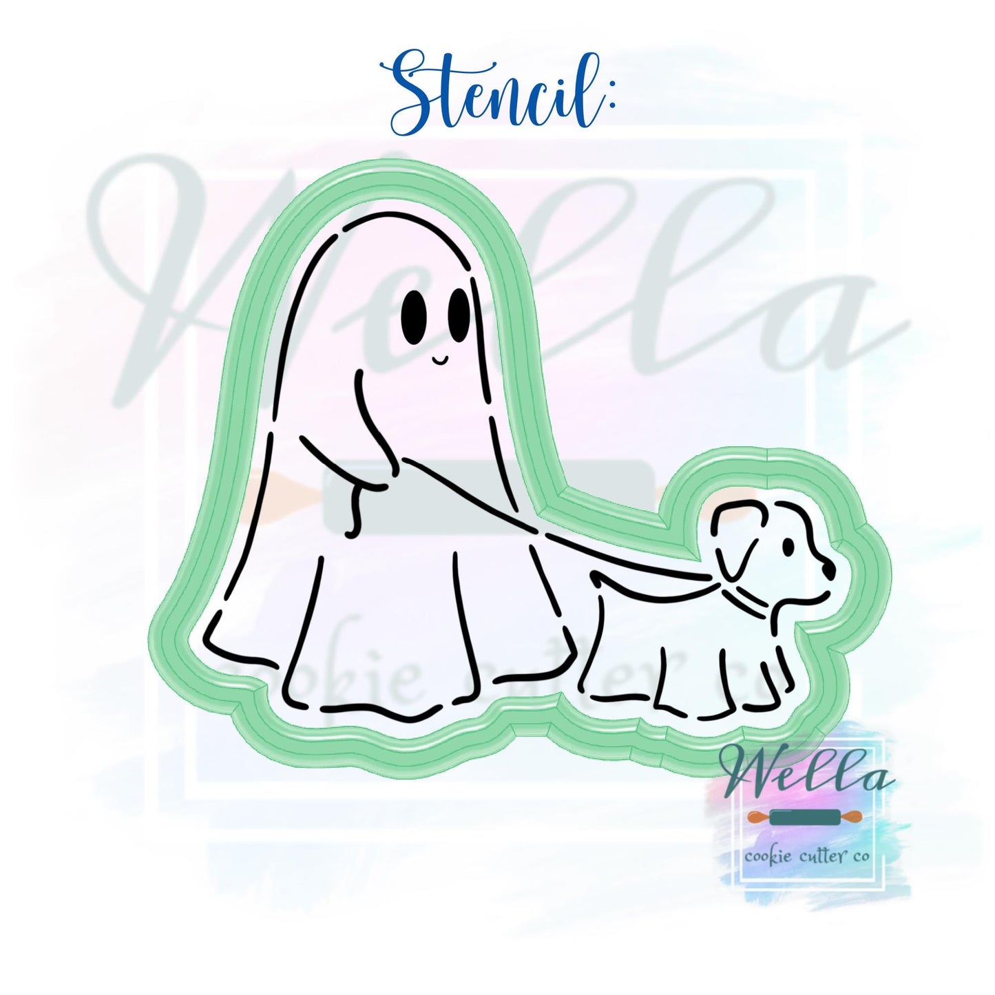 Ghost Walking Ghost Dog #1 Cookie Cutter with Optional Stencil