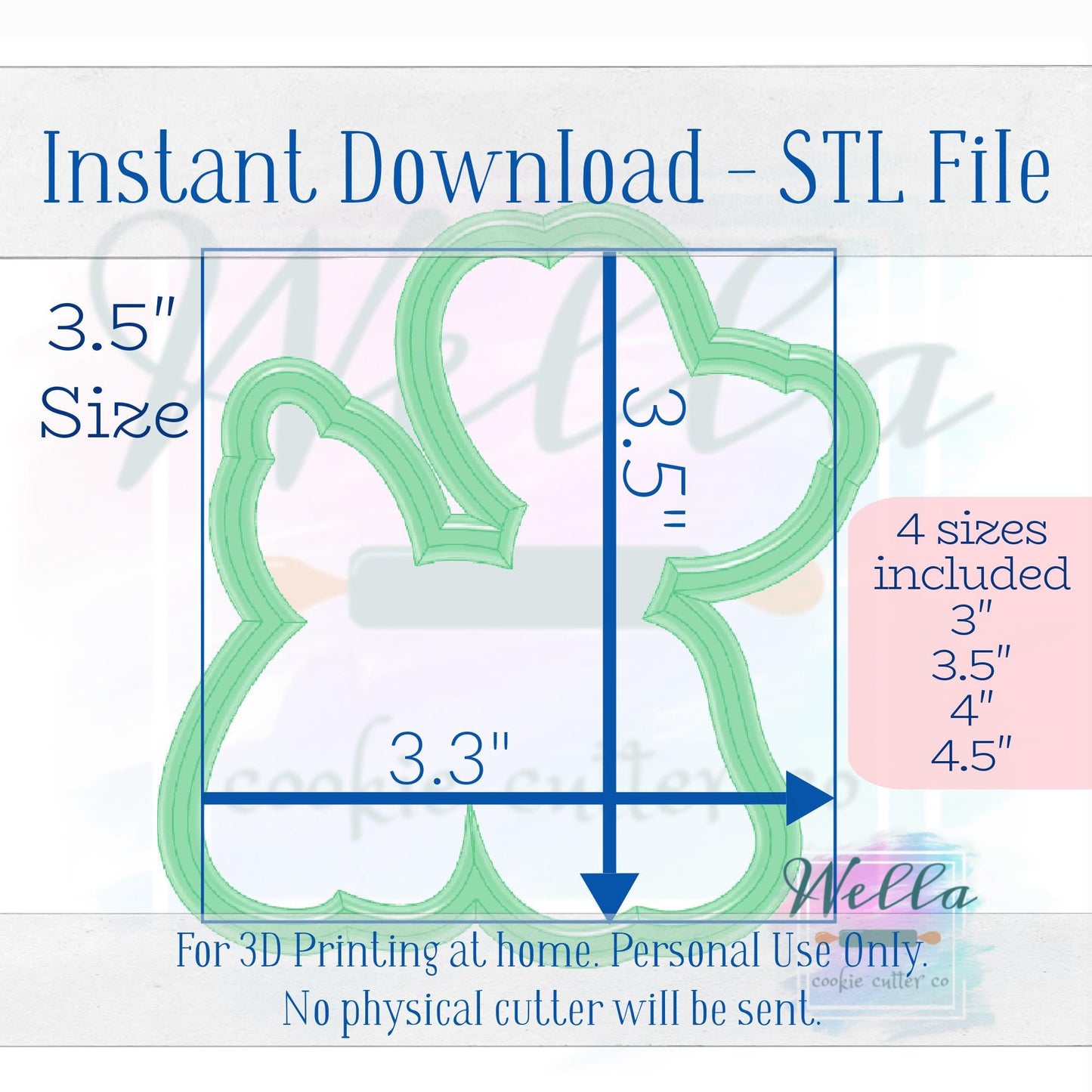 Digital STL File - Balloon Dog Cookie Cutter - 4 Sizes Included, 3", 3.5", 4" & 4.5"