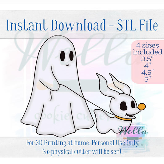 Digital STL File - Ghost Walking Ghost Dog #2 Cookie Cutter - 4 Sizes Included - High Resolution PNG