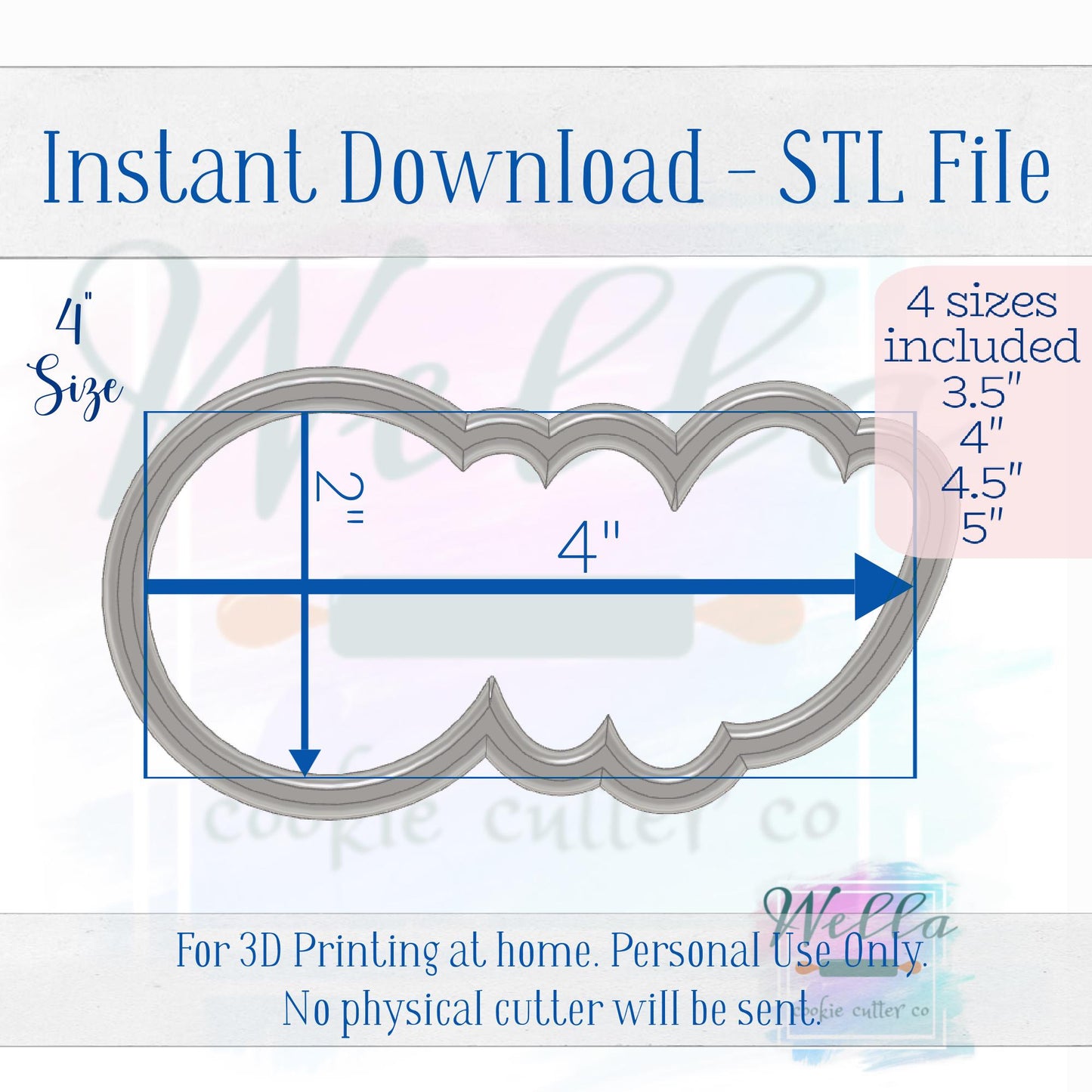 Digital STL File - Baseball One Cursive Cookie Cutter - 4 Sizes Included 3.5", 4", 4.5" & 5"