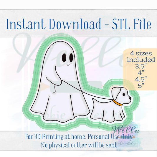 Digital STL File - Ghost Walking Ghost Dog Cookie Cutter - 4 Sizes Included - High Resolution PNG