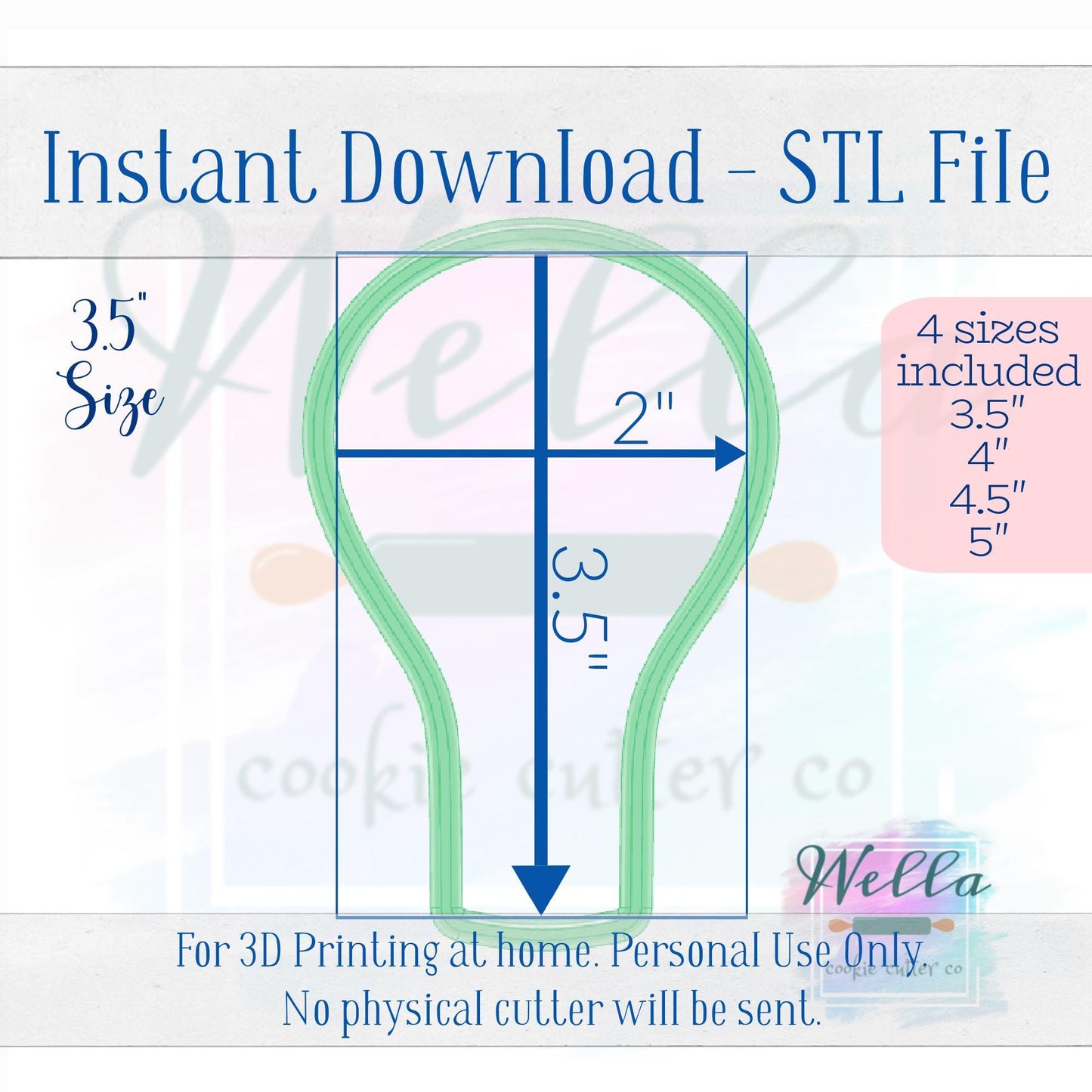 Digital STL File - Hot Air Balloon Cookie Cutter - 4 Sizes Included; 3.5", 4", 4.5" & 5"