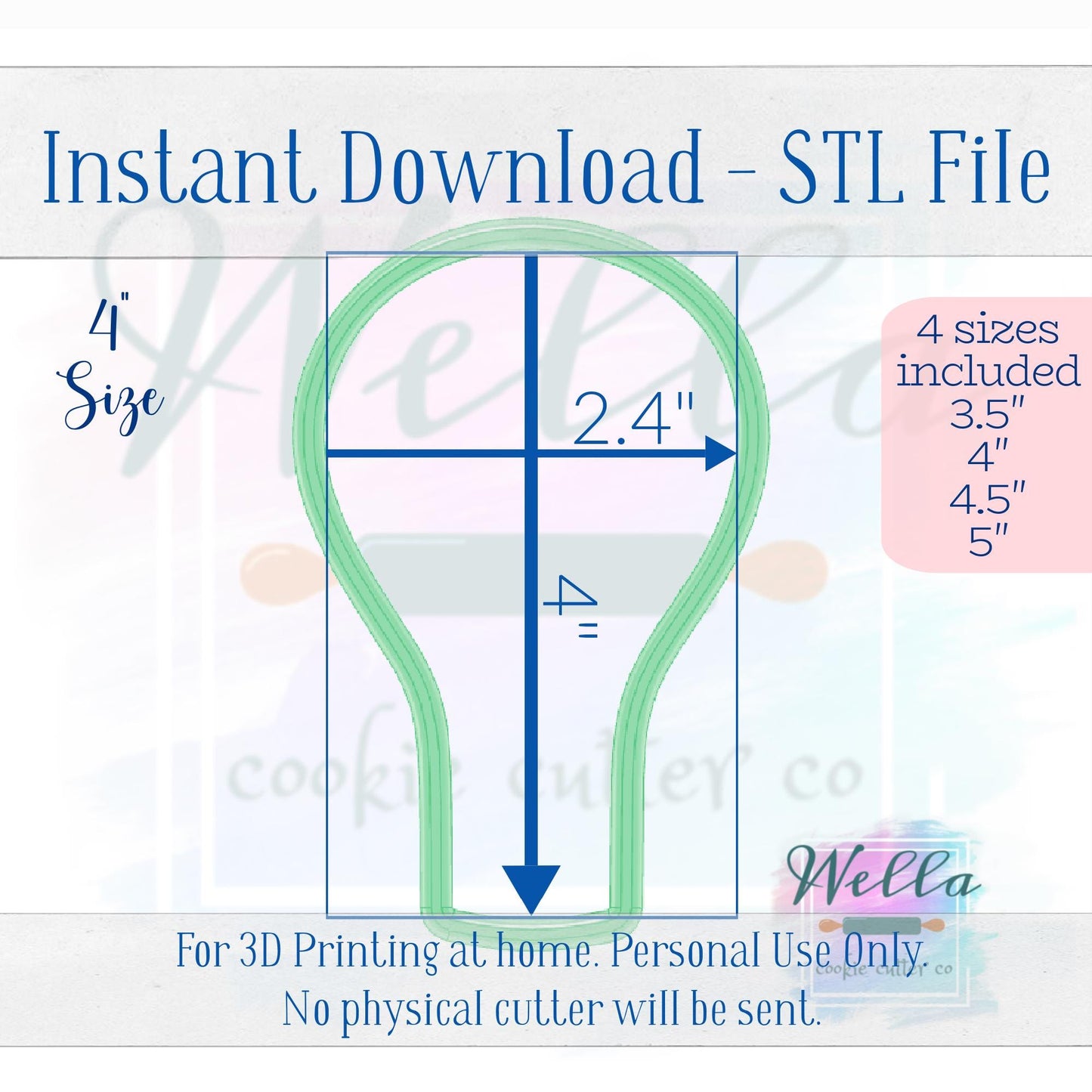 Digital STL File - Hot Air Balloon Cookie Cutter - 4 Sizes Included; 3.5", 4", 4.5" & 5"