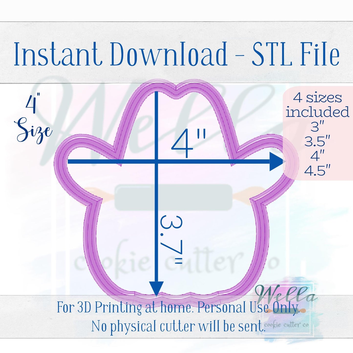 Digital STL File - Cowboy Pumpkin Cookie Cutter - 4 Sizes Included 3", 3.5", 4" & 4.5"