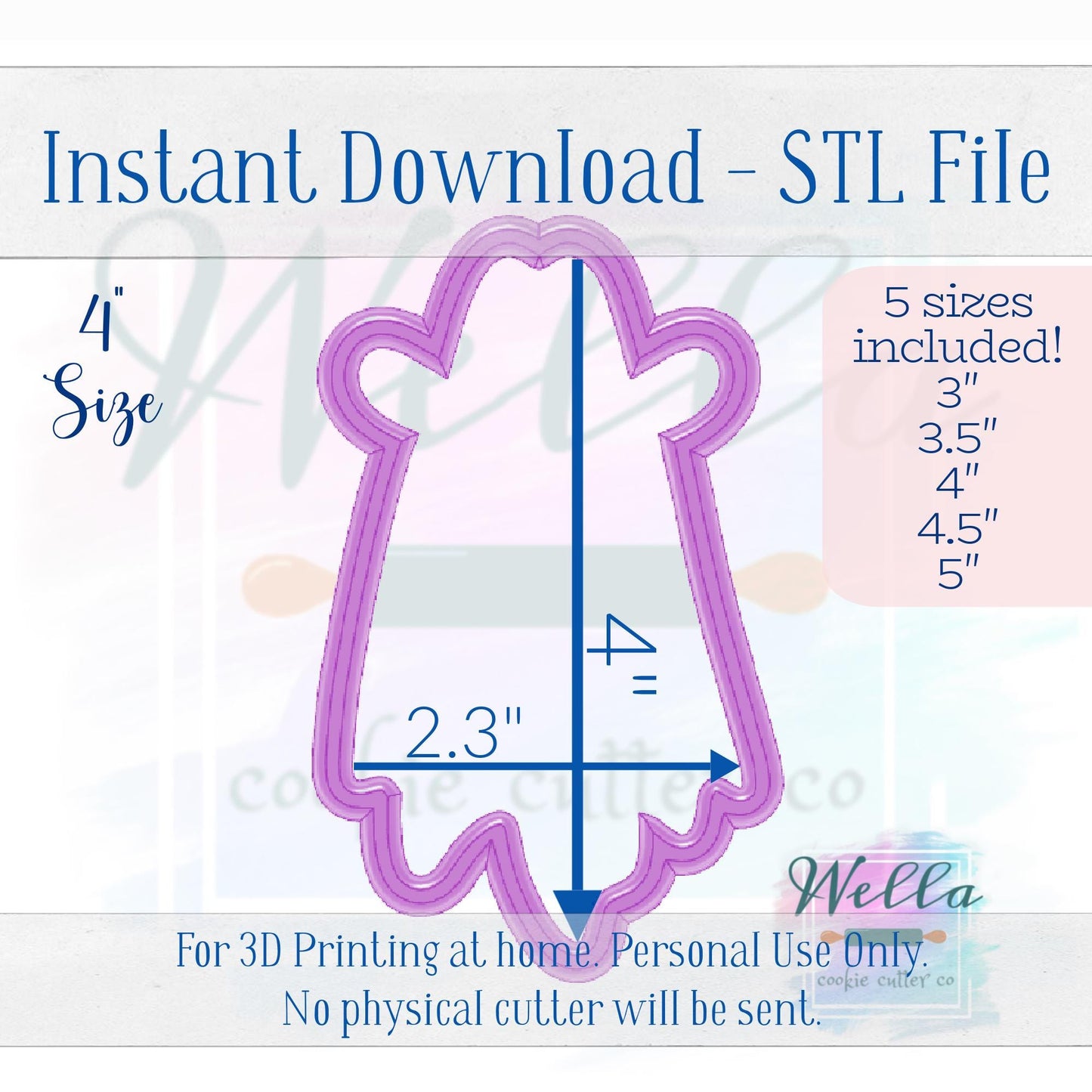 Digital STL File - Cowboy Ghost Cookie Cutter - 5 Sizes Included 3", 3.5", 4", 4.5" & 5"