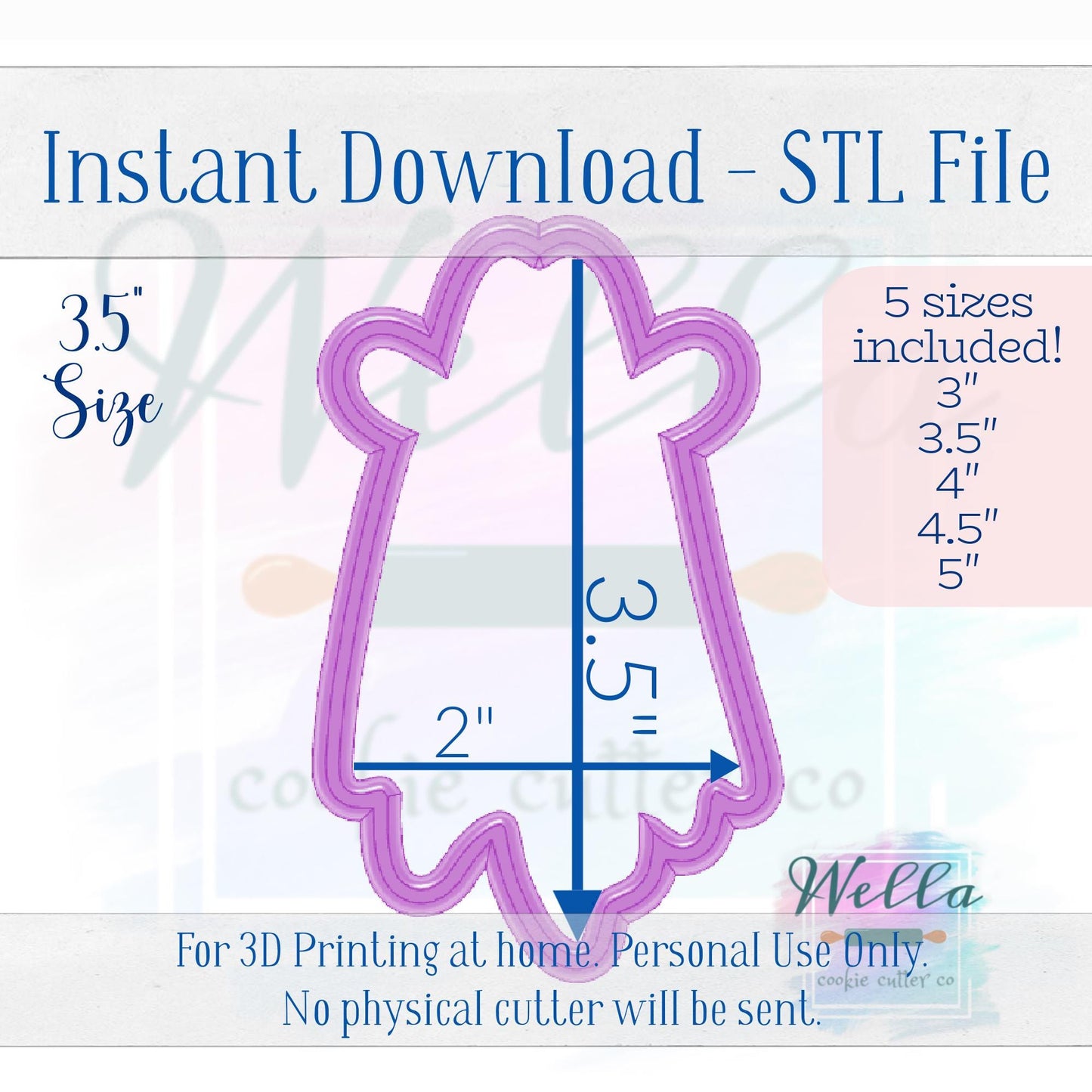 Digital STL File - Cowboy Ghost Cookie Cutter - 5 Sizes Included 3", 3.5", 4", 4.5" & 5"