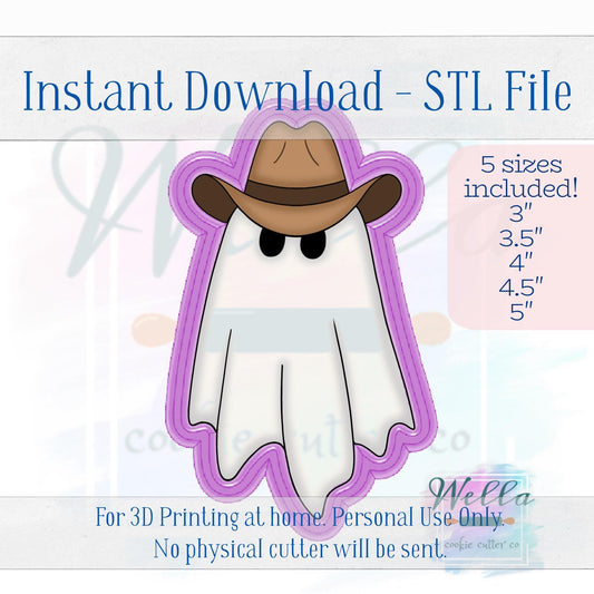 Digital STL File - Cowboy Ghost Cookie Cutter - 5 Sizes Included 3", 3.5", 4", 4.5" & 5"
