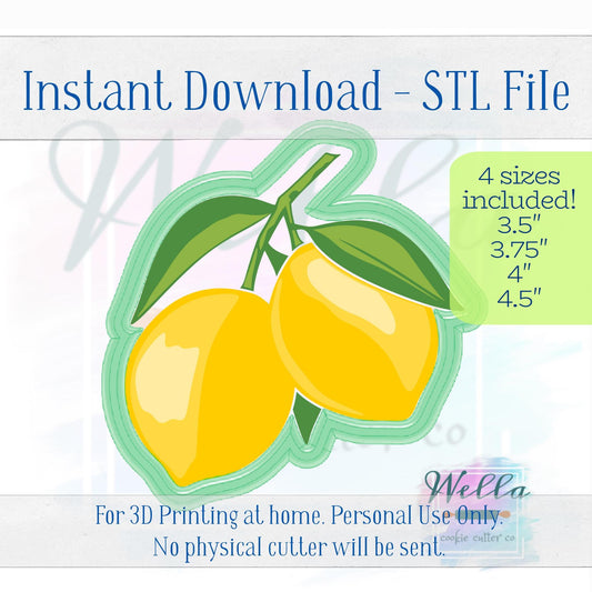 Digital STL File - Lemon Branch Cookie Cutter - 4 Sizes Included 3.5", 3.75", 4", & 4.5"
