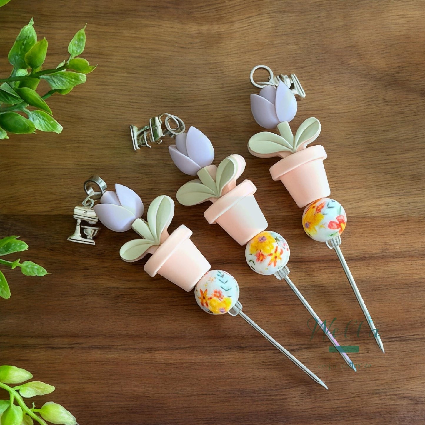 Lilac Flower Pot Scribe Tool with Mixer Charm for Cookie Decorating