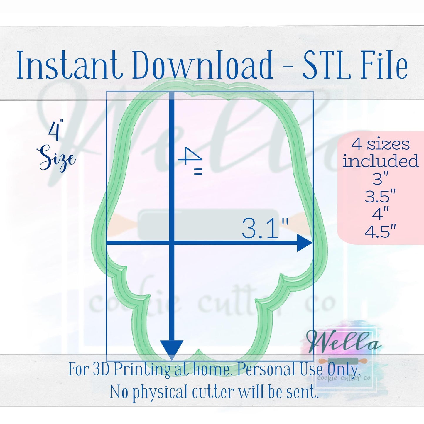 Digital STL File - Bunny Ragdoll #2 Cookie Cutter - 4 Sizes Included 3", 3.5", 4", 4.5"