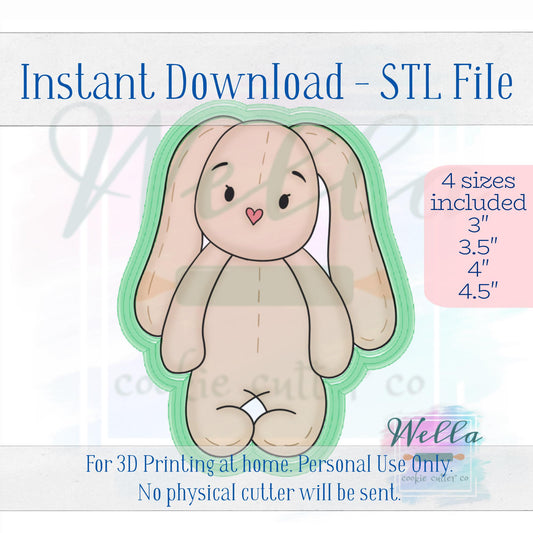 Digital STL File - Bunny Ragdoll #2 Cookie Cutter - 4 Sizes Included 3", 3.5", 4", 4.5"