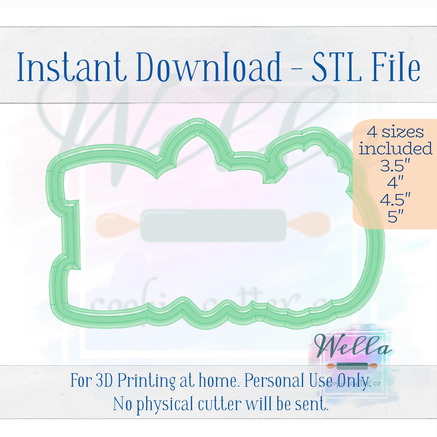 Digital STL File - Boo #2 with Bow Cookie Cutter - 4 Sizes: 3.5", 4", 4.5" and 5"