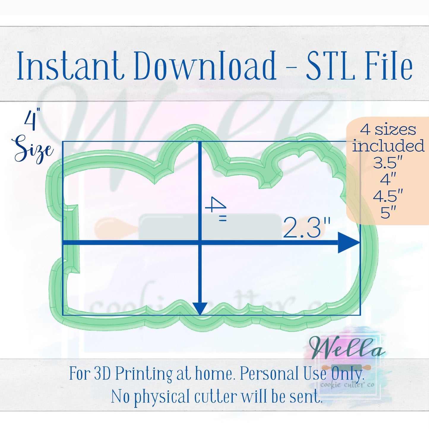 Digital STL File - Boo #2 with Bow Cookie Cutter - 4 Sizes: 3.5", 4", 4.5" and 5"