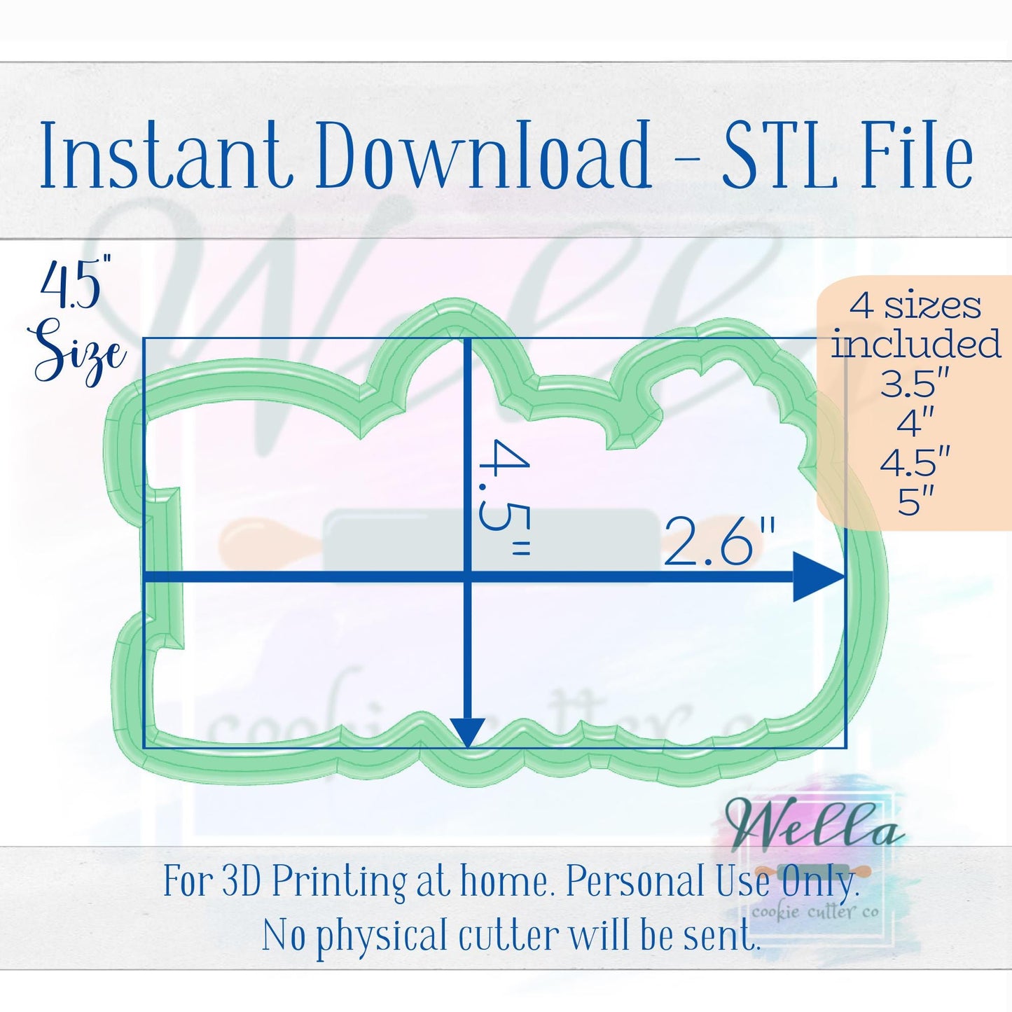 Digital STL File - Boo #2 with Bow Cookie Cutter - 4 Sizes: 3.5", 4", 4.5" and 5"