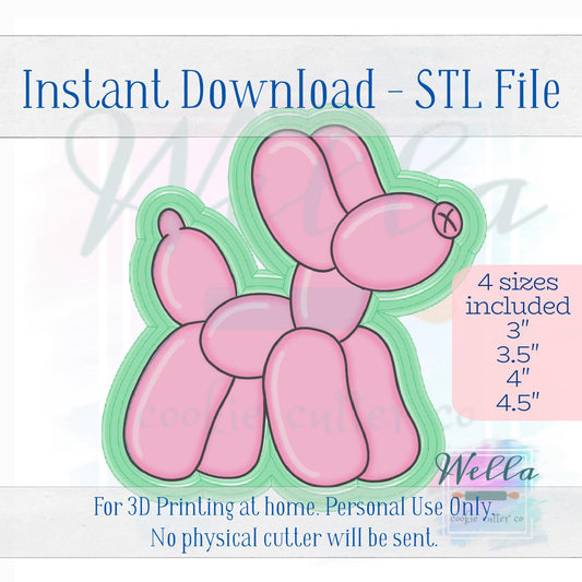 Digital STL File - Balloon Dog Cookie Cutter - 4 Sizes Included, 3", 3.5", 4" & 4.5"