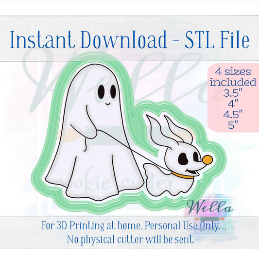 Digital STL File - Ghost Walking Ghost Dog #2 Cookie Cutter - 4 Sizes Included - High Resolution PNG