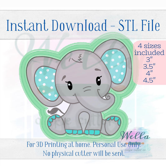 Digital STL File - Elephant Cookie Cutter - 4 Sizes Included 3", 3.5", 4" & 4.5"